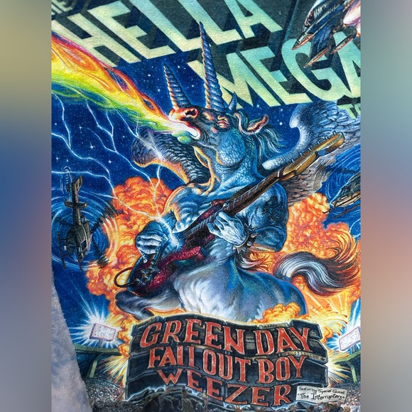 Weezer Green Day Fallout Boy Hella Mega Acid Washed Tour T-Shirt Size Medium - Picture 14 of 15